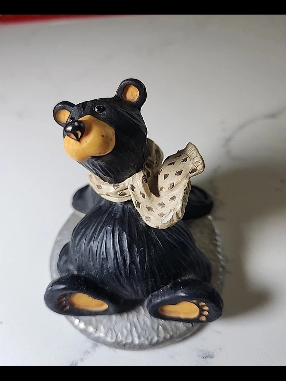 BEARFOOTS  Bear  Timmy  Sledding on Saucer Figurine Big Sky Carvers Montana